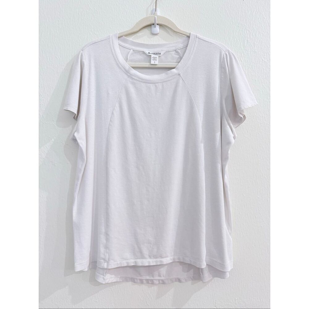 Athleta Women's White Crewneck T-Shirt Relaxed Fit Soft Activewear Tee Size Larg